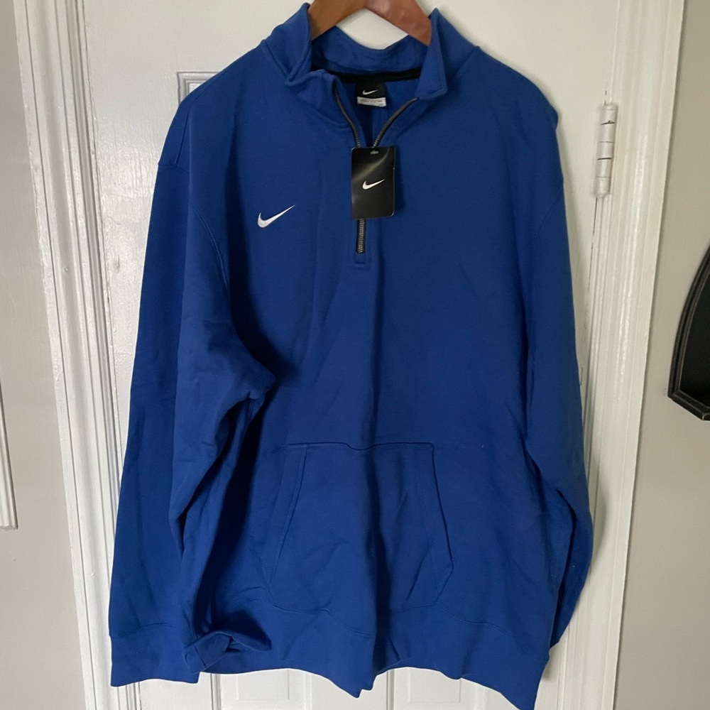 Nike Men's XXL 1/4 Zip Royal Blue New With Tags Cotton Center Pouch B9